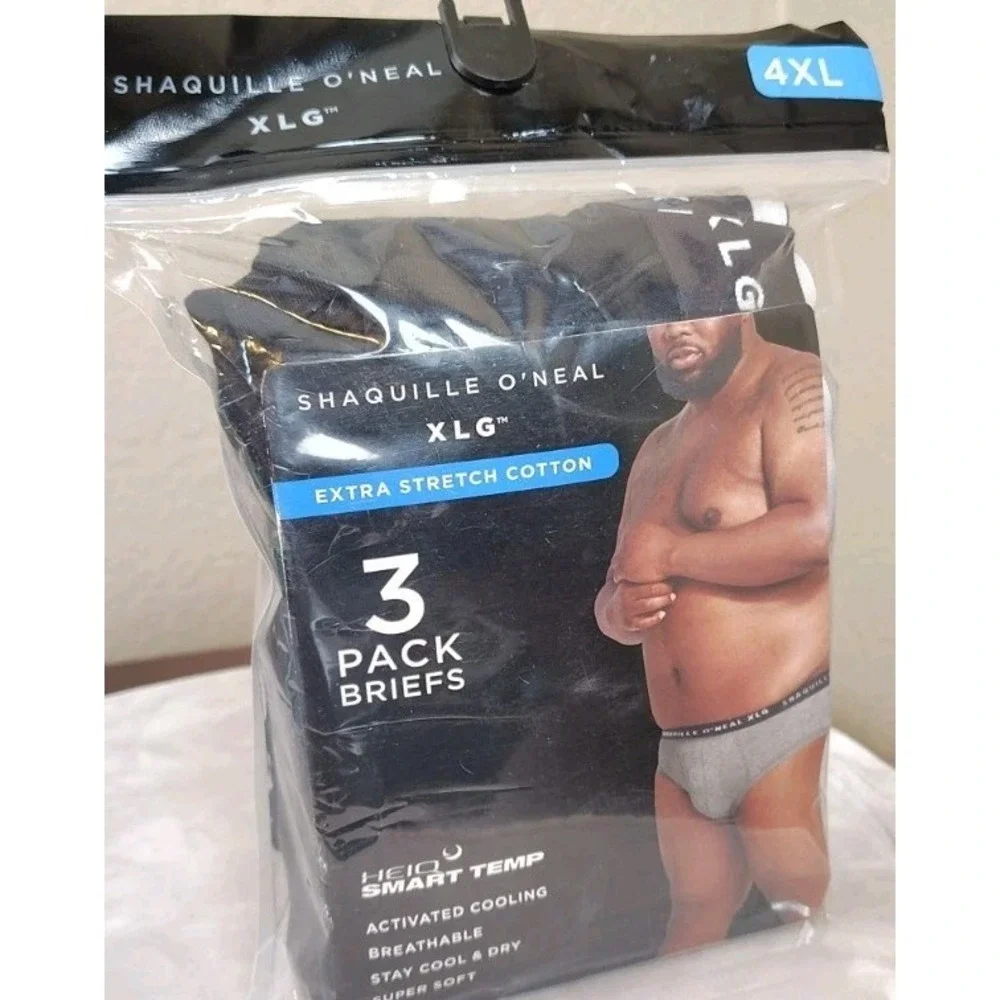 Shaquille O'Neal XLG 3-Pack Men's Brief Underwear 4XL Black Stretch Cooling